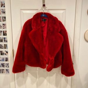 On hold till 1/8 -NFS -Cropped Red “Fur” Zara Coat